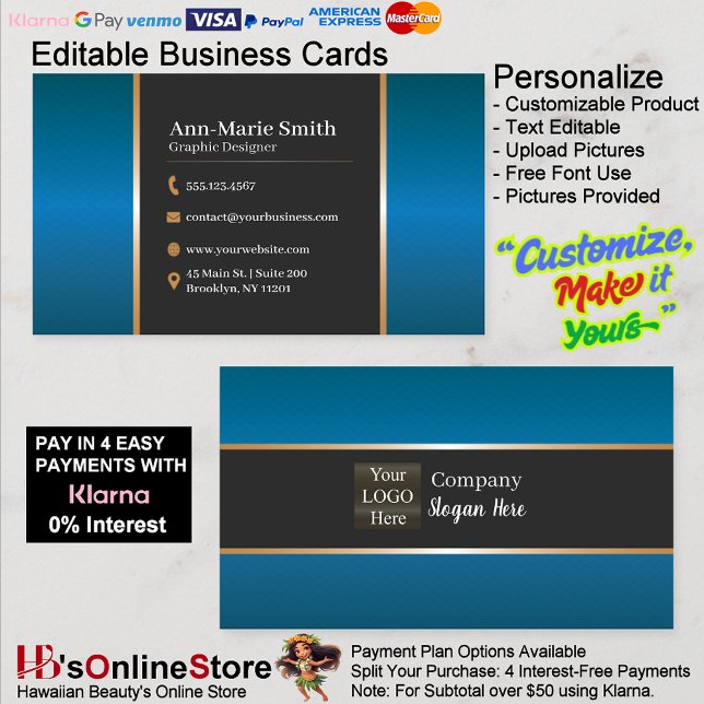 Cartão De Visita Midnight Sapphire & Brushed Gold Obsidian Business (Midnight Sapphire & Brushed Gold Obsidian Business Card.)