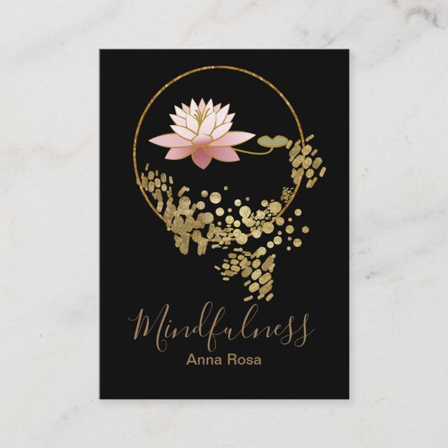 Cartão De Visita Mindfulness Dourado da meditação da ioga de Lotus (Frente)