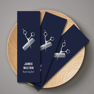 Cartão De Visita Mini A prata azul elegante moderna do falso Scissor o