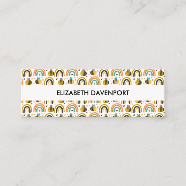 Cartão De Visita Mini Abelhas de Bumble Cute e Rainbows Padrão (Frente)