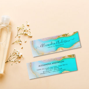 Cartão De Visita Mini Acentos Dourados Azuis Elegantes Agate Marble Opal