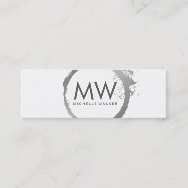 Cartão De Visita Mini Anel prateado na moda Faux com monograma chic (Frente)