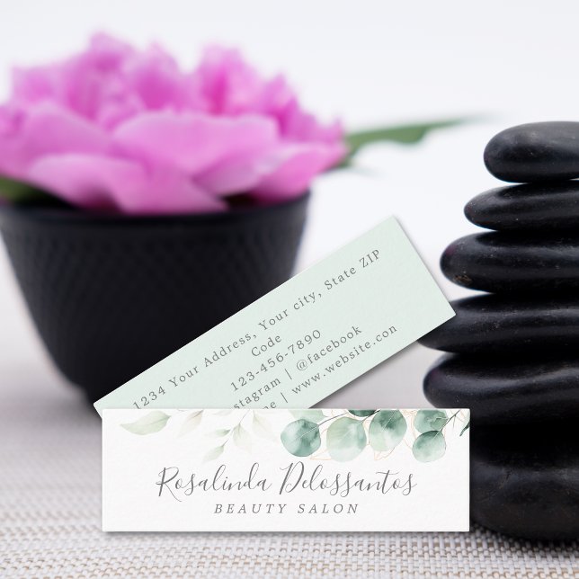 Cartão De Visita Mini Aquarela Eucalyptus Greenery Dourado Botânico (Watercolor Eucalyptus Greenery Gold Botanical Mini Business Card)
