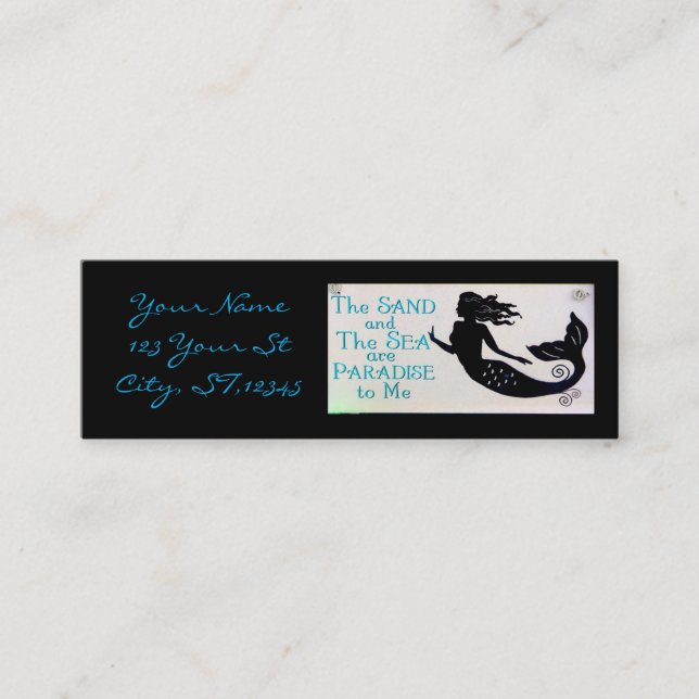 Cartão De Visita Mini areia e sereia marinha (Frente)