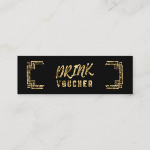 Cartão De Visita Mini Art Deco Bebidas Douradas Negras Voucher