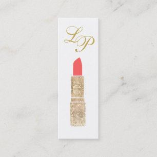 Cartão De Visita Mini Artista Monograma Dourado Sequin Lipstick Makeup