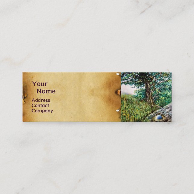 Cartão De Visita Mini ÁRVORE AURORA/MÁGICA, verde, azul, pergaminho (Frente)