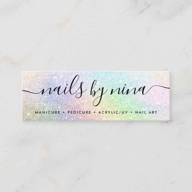 Cartão De Visita Mini Assinatura do script elegante do arco-íris holográ (Frente)