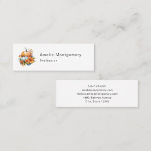 Cartão De Visita Mini Autumn Pumpkins com Flores e Folhagem