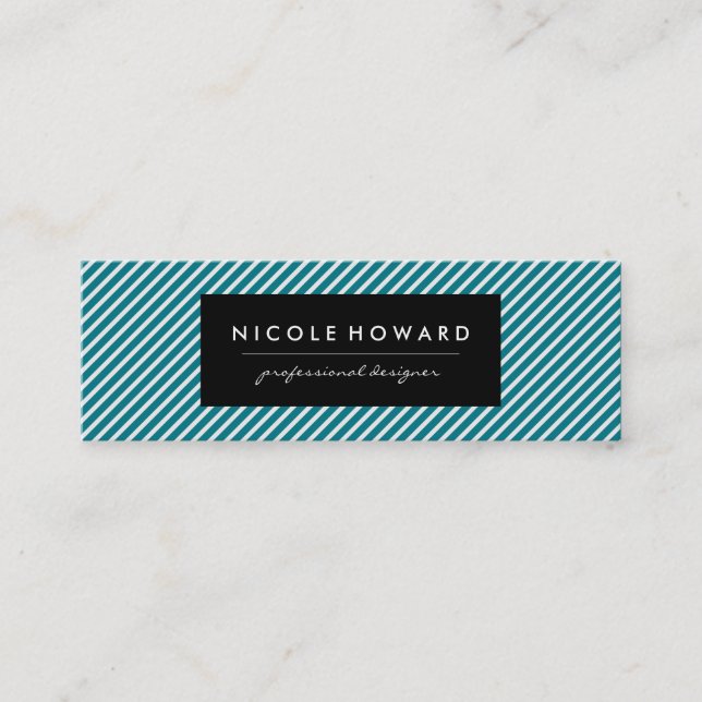 Cartão De Visita Mini Azul-aqua e faixas brancas (Frente)