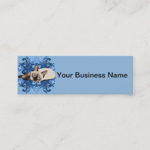 Cartão De Visita Mini Azul Elegante Floral Siamês Gato Bonito Felino