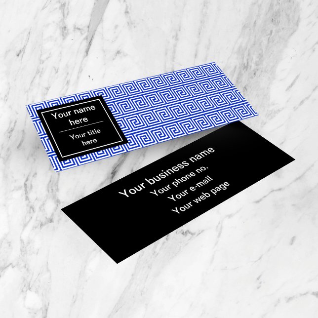 Cartão De Visita Mini Azul-padrão dos quadrados-chave gregos (Criador carregado)