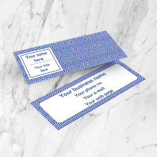 Cartão De Visita Mini Azul-padrão dos quadrados-chave gregos