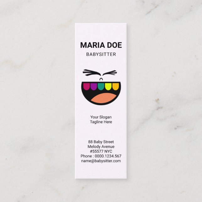 Cartão De Visita Mini Babysitter de dentes coloridos (Frente)