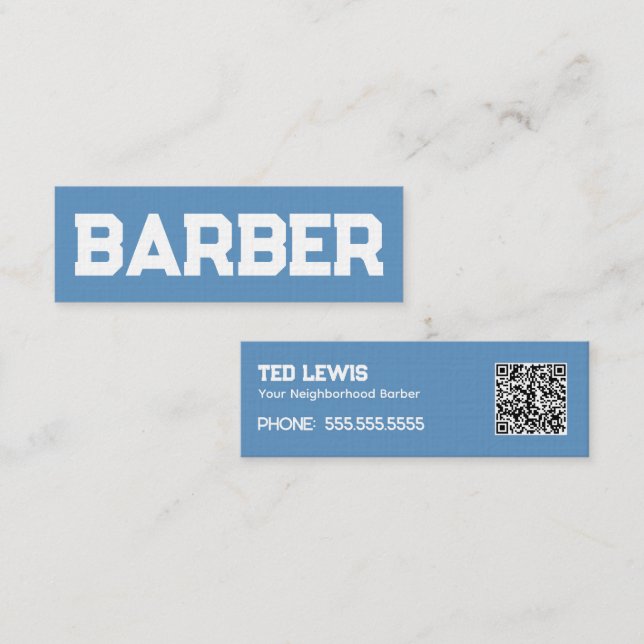 Cartão De Visita Mini Barber Hair Salon QR (Frente/Verso)