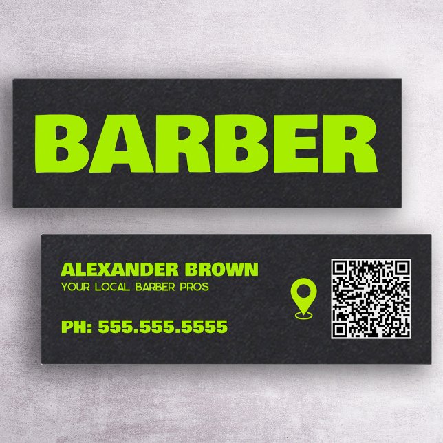 Cartão De Visita Mini Barber Premium Google Maps QR (Barber Premium Google Maps QR Mini Business Cards)