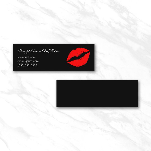 Cartão De Visita Mini Batom Preto e Vermelho (Black and Red Lipstick Mini Business Card)