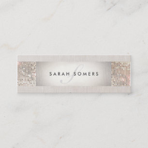 Cartão De Visita Mini Beige Striped Elegante, Monograma de Sequência Sil