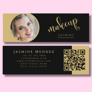 Cartão De Visita Mini Beleza Ouro Preto MUA Profissional Foto Qr