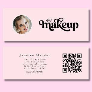 Cartão De Visita Mini Beleza Rosa Bege Profissional MUA Foto Qr