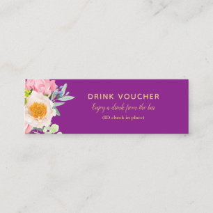 Cartão De Visita Mini Bilhetes de Voucher de Bebida Roxa Floral Real par