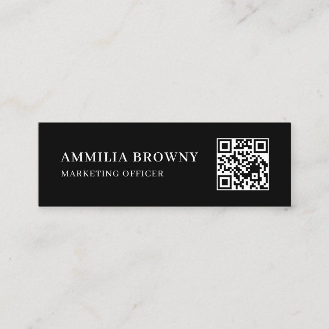 Cartão De Visita Mini Black Scannable QR | Minimal Modern Contact Design (Frente)