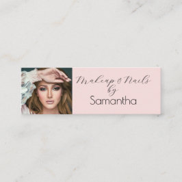 Cartão De Visita Mini Blush Pink Black Script Photo Makeup