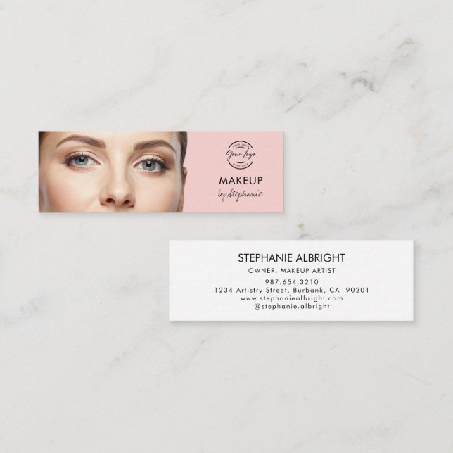 Cartão De Visita Mini Blush Pink Black Script Photo Makeup (Frente/Verso)