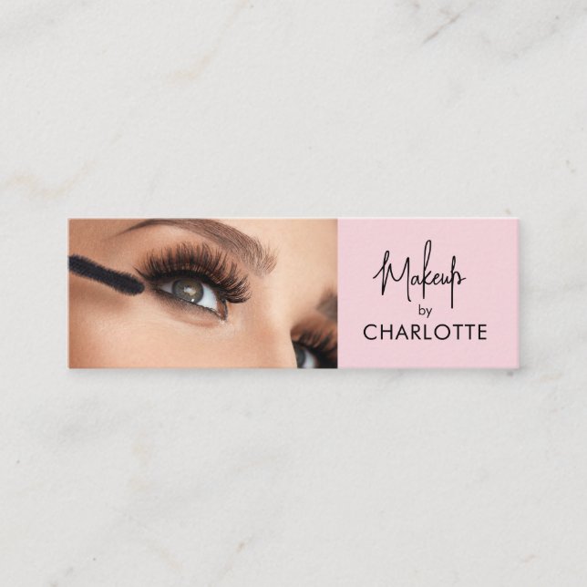 Cartão De Visita Mini Blush Pink Black Script Photo Makeup  (Frente)