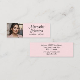 Cartão De Visita Mini Blush Pink Black Script Photo Makeup Business Card