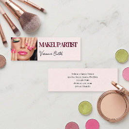 Cartão De Visita Mini Blush Pink Black Script Photo Makeup Mini