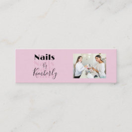 Cartão De Visita Mini Blush Pink Black Script Photo Nail Salon