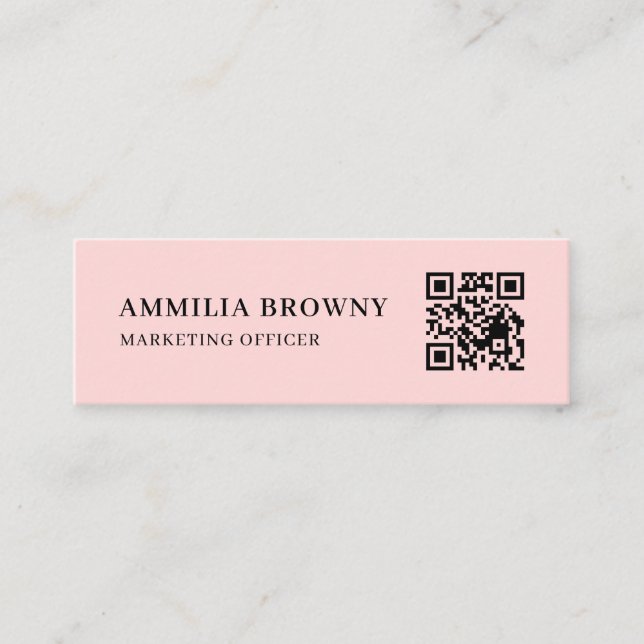 Cartão De Visita Mini Blush Pink QR | Feminine Pastel Custom Contact  (Frente)