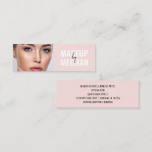 Cartão De Visita Mini Blush Rosa Preto Moderno Foto Maquiagem Mini