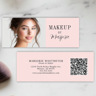 Cartão De Visita Mini Blush Rosa Preto Script Foto Código QR Maquiagem