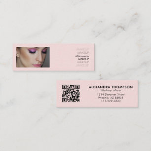 Cartão De Visita Mini Blush Rosa Preto Script Foto Maquiagem 