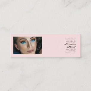 Cartão De Visita Mini Blush Rosa Preto Script Foto Maquiagem 