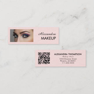 Cartão De Visita Mini Blush Rosa Preto Script Foto Maquiagem