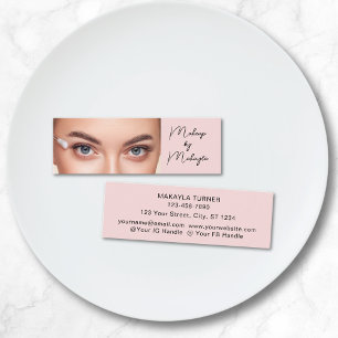 Cartão De Visita Mini Blush Rosa Preto Script Foto Maquiagem 