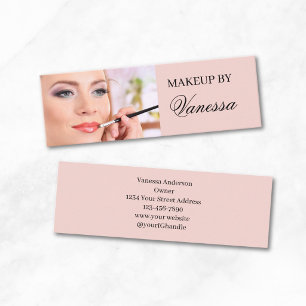 Cartão De Visita Mini Blush Rosa Preto Script Foto Maquiagem 