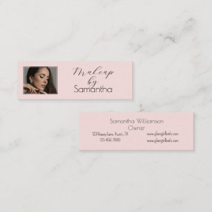 Cartão De Visita Mini Blush Rosa Preto Script Foto Maquiagem