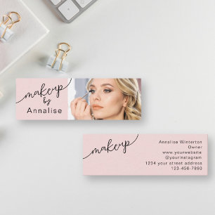 Cartão De Visita Mini Blush Rosa Preto Script Foto Maquiagem Mini