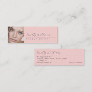 Cartão De Visita Mini Blush Rosa Preto Script Foto Maquiagem Mini Empres