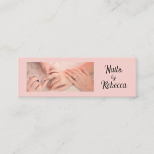 Cartão De Visita Mini Blush Rosa Preto Script Foto Unha Manicure Mini
