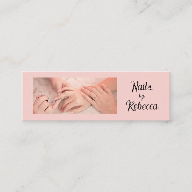 Cartão De Visita Mini Blush Rosa Preto Script Foto Unha Manicure Mini (Frente)