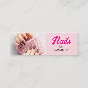 Cartão De Visita Mini Blush Rosa Preto Script Foto Unhas Mini