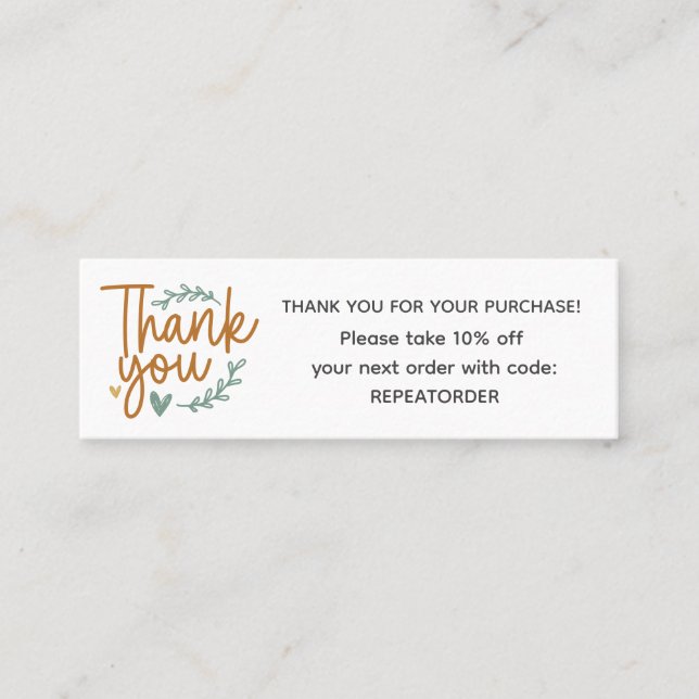 Cartão De Visita Mini Boho script handwriting thank you logo (Frente)