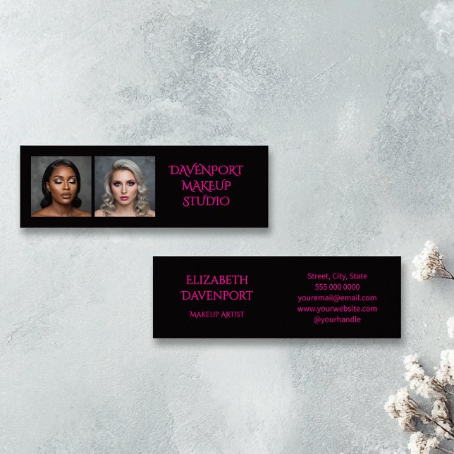 Cartão De Visita Mini Bold Black and Hot Pink 2 Photo (Criador carregado)