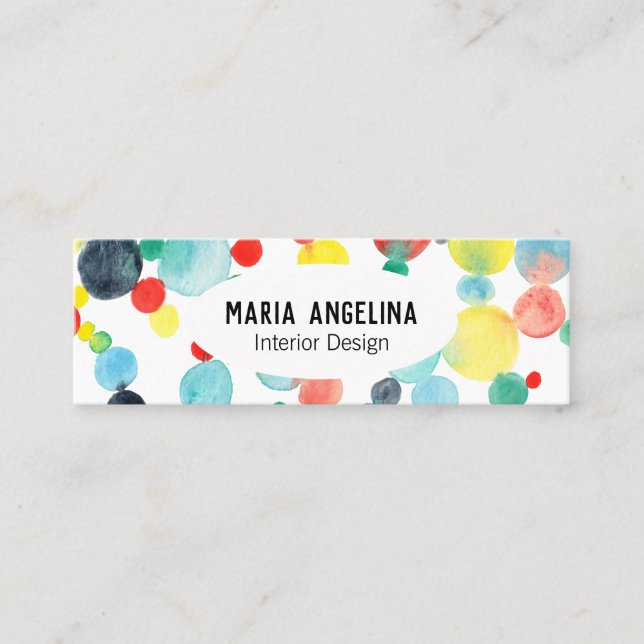 Cartão De Visita Mini Bolhas Manchas de Aquarelas e Círculos de Pontos (Frente)