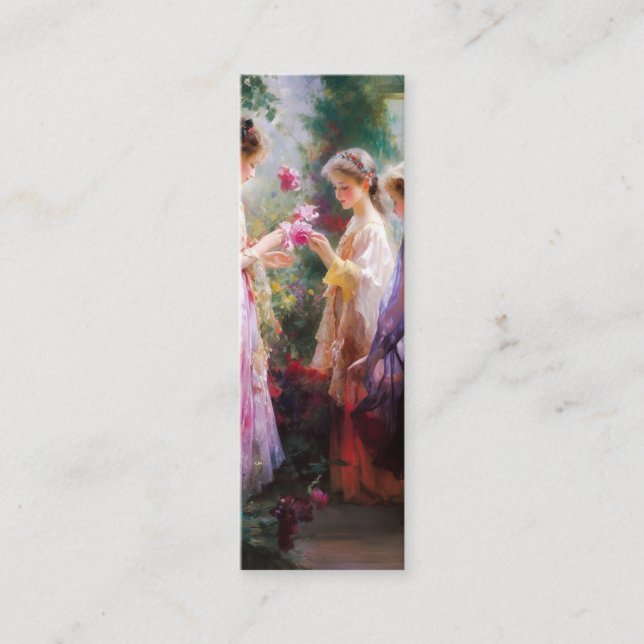 Cartão De Visita Mini BookmTrês garotas brincando num jardim (Frente)